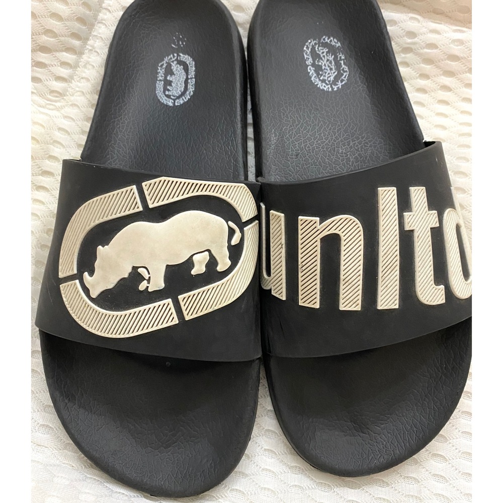 Ecko Unltd Mens Logo Pool Slides Black White Streetwear Sandals Size 11